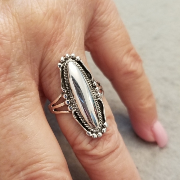 Native American Braided 925 Sterling Silver Elongated Oval Ring>Southwestern - Picture 3 of 11